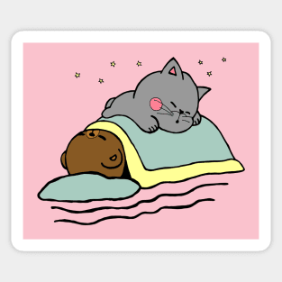 Sleeping Bear & Kitty (Dark) Sticker